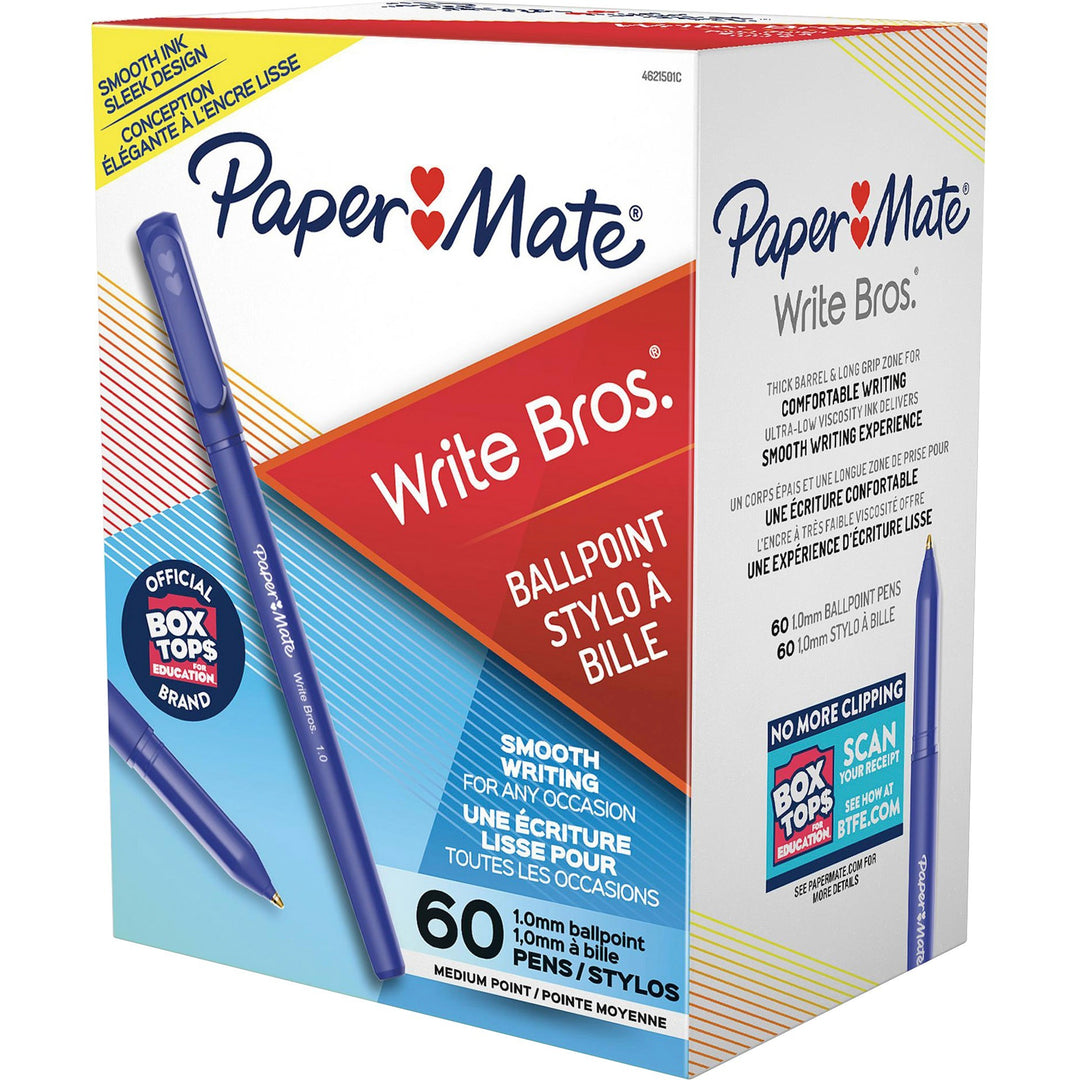 Image of Paper Mate 4621501C Write Bros. Ballpoint Stick Pens, 1.0 mm Medium Pen Point, Blue Ink, 60 / Box
