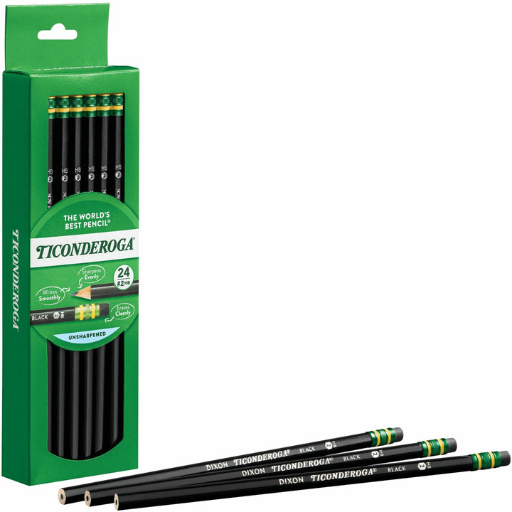 Image of Dixon® Pencils, No. 2, BK Woodcase, 24/BX, BK Lead/Eraser