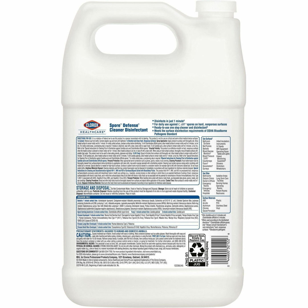 Image of Clorox® Cleaner Disinfectant, Spore Defense, 128 oz, 4/CT, White
