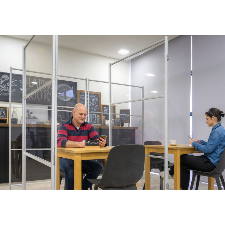 Image of MasterVision DSP273046 Mobile Glass Panel Divider, 50" W x 22" D x 80.30" Height, Glass, Aluminum, Transparent, 1 Each