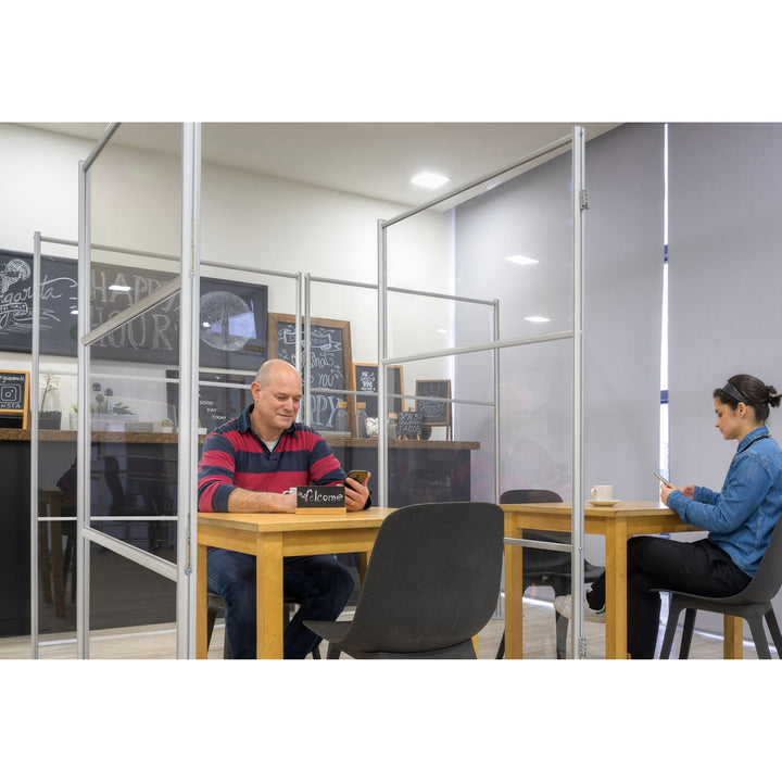 Image of MasterVision DSP273046 Mobile Glass Panel Divider, 50" W x 22" D x 80.30" Height, Glass, Aluminum, Transparent, 1 Each
