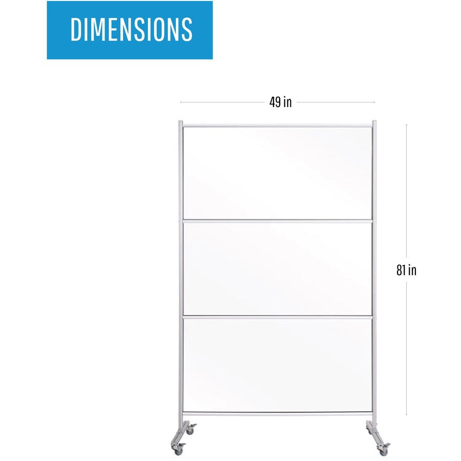 Image of MasterVision DSP273046 Mobile Glass Panel Divider, 50" W x 22" D x 80.30" Height, Glass, Aluminum, Transparent, 1 Each