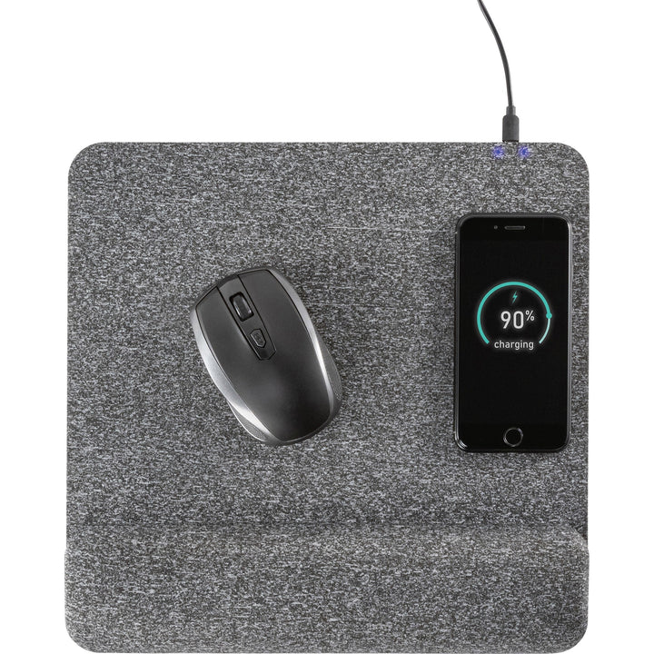 Image of Allsop® Powertrack Plush Wireless Charging Mouse Pad with Wrist Rest, 11.8 x 11.6, Gray