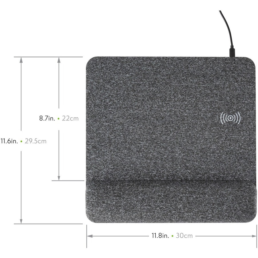 Image of Allsop® Powertrack Plush Wireless Charging Mouse Pad with Wrist Rest, 11.8 x 11.6, Gray