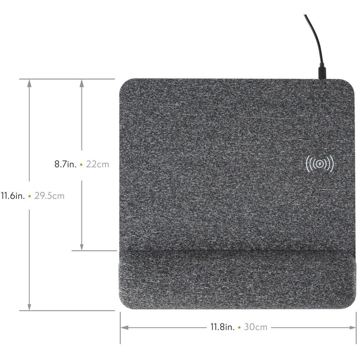 Image of Allsop® Powertrack Plush Wireless Charging Mouse Pad with Wrist Rest, 11.8 x 11.6, Gray