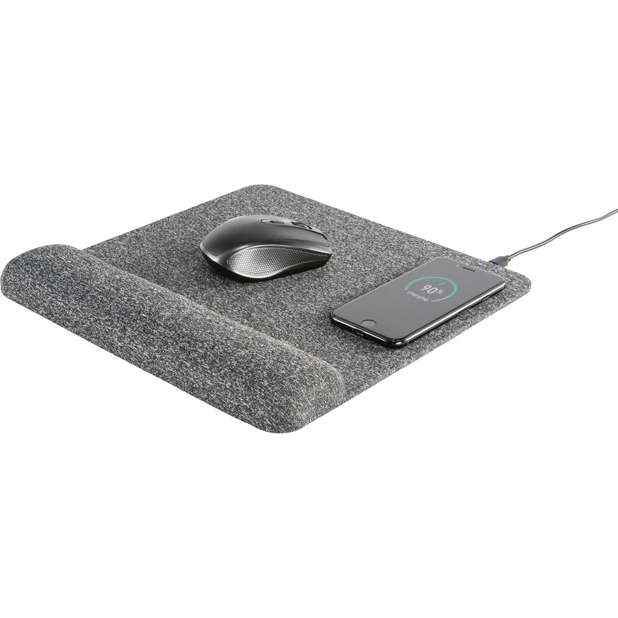 Image of Allsop® Powertrack Plush Wireless Charging Mouse Pad with Wrist Rest, 11.8 x 11.6, Gray