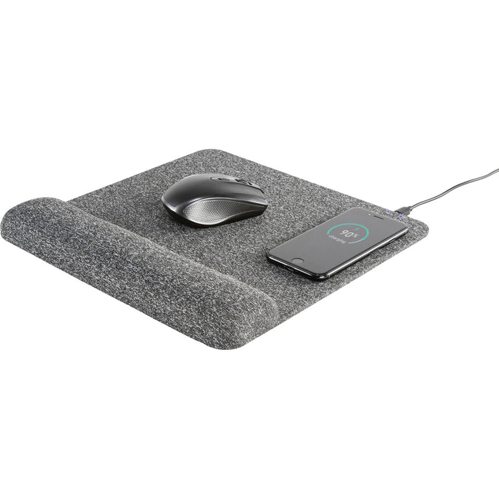 Image of Allsop® Powertrack Plush Wireless Charging Mouse Pad with Wrist Rest, 11.8 x 11.6, Gray