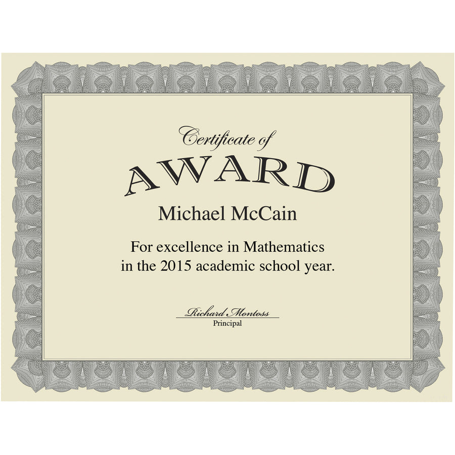 Image of Geographics® Award Certificates, 8.5 x 11, Natural with Silver Braided Border. 15/Pack