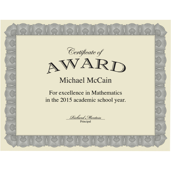 Image of Geographics® Award Certificates, 8.5 x 11, Natural with Silver Braided Border. 15/Pack