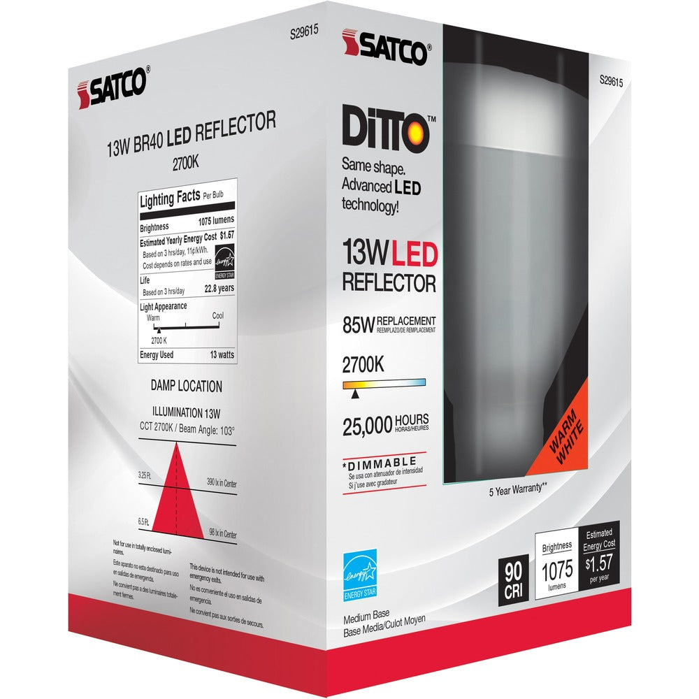 Image of Satco Products, Inc. Bulb,LED,BR40,13W,2700K,WarmWhite,6/BX,2BX/CT