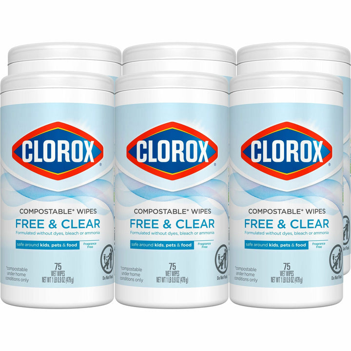 Image of Clorox® Wipes,Free&Clear,75 Wipes/Tub,4-1/4"x4-1/4"x8-3/10",6/CT,WE
