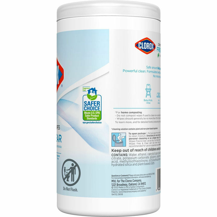 Image of Clorox® Wipes,Free&Clear,75 Wipes/Tub,4-1/4"x4-1/4"x8-3/10",6/CT,WE