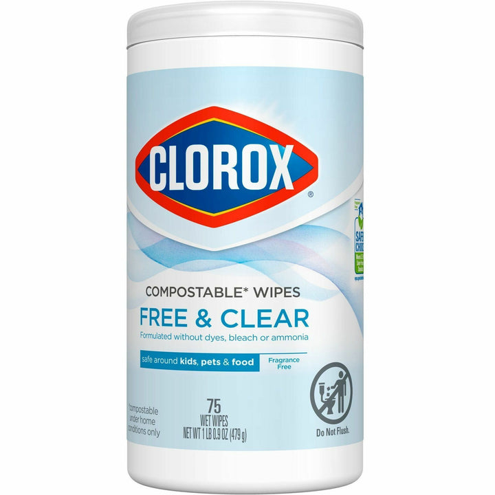 Image of Clorox® Wipes,Free&Clear,75 Wipes/Tub,4-1/4"x4-1/4"x8-3/10",6/CT,WE