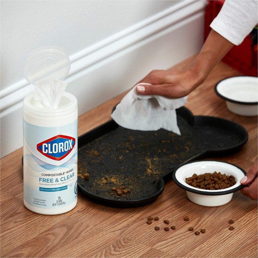Image of Clorox® Wipes,Free&Clear,75 Wipes/Tub,4-1/4"x4-1/4"x8-3/10",6/CT,WE