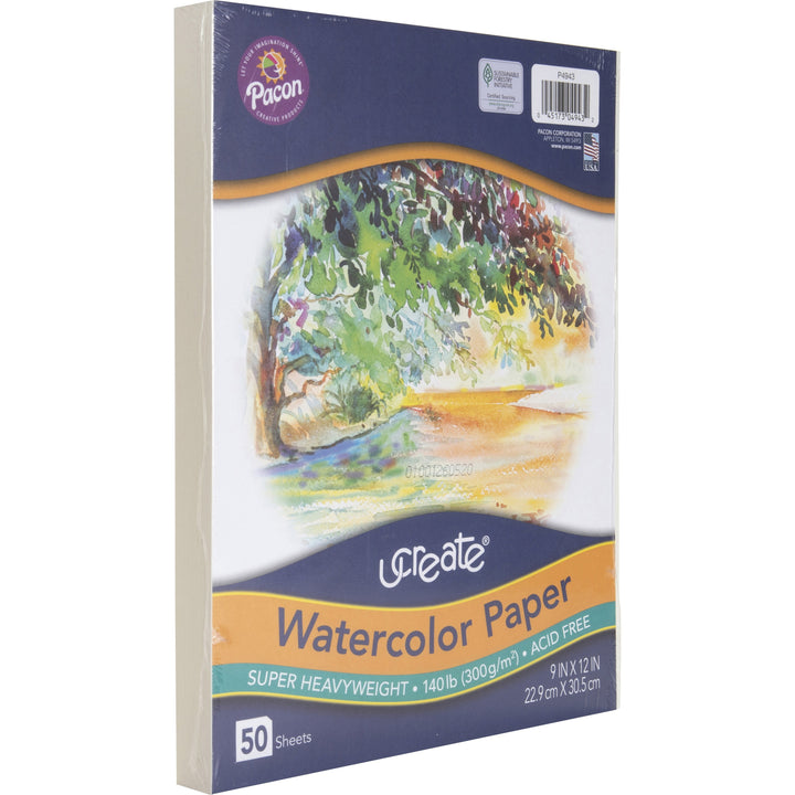 Image of Pacon® Watercolor Paper, Super Hvywght, 140 lb, 50/PK, 9"x12", WE