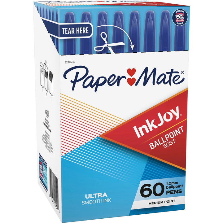 Image of Paper Mate 2014534 InkJoy Ballpoint Pen, 1 mm Medium, Ultra Smooth Pen Point, Blue Ink, Oil Based, Clear Plastic Barrel, 60 / Box