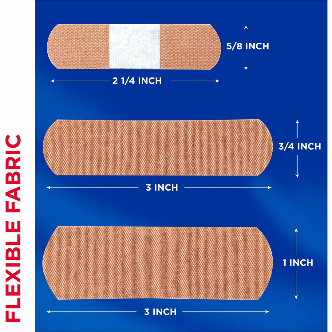 Image of Band-Aid 115078 Flexible Fabric Adhesive Bandages, Assorted Sizes, Beige, Fabric, 100 / Box