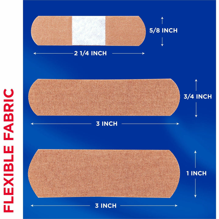 Image of Band-Aid 115078 Flexible Fabric Adhesive Bandages, Assorted Sizes, Beige, Fabric, 100 / Box