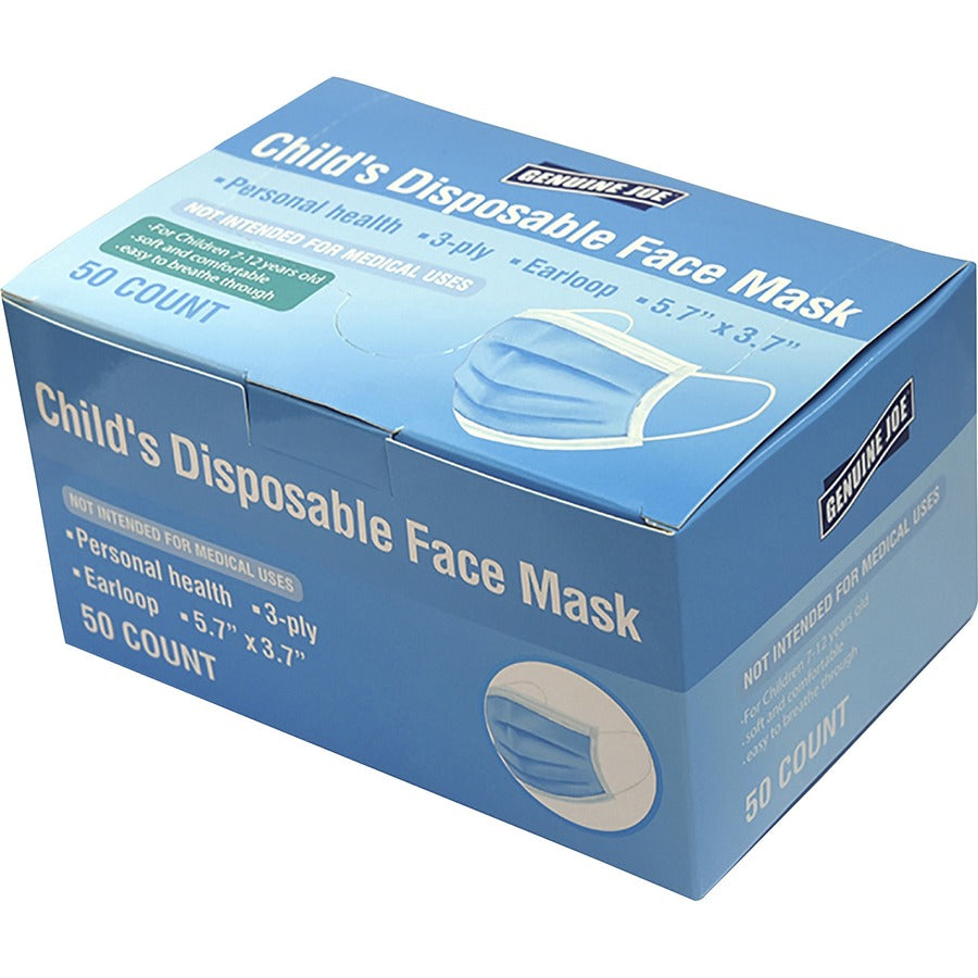 Image of Special Buy 85171 Child Face Mask, Recommended for: Face, Blue, Disposable, Comfortable, Soft, Pleated, Earloop Style Mask, Latex-free, 50 / Box