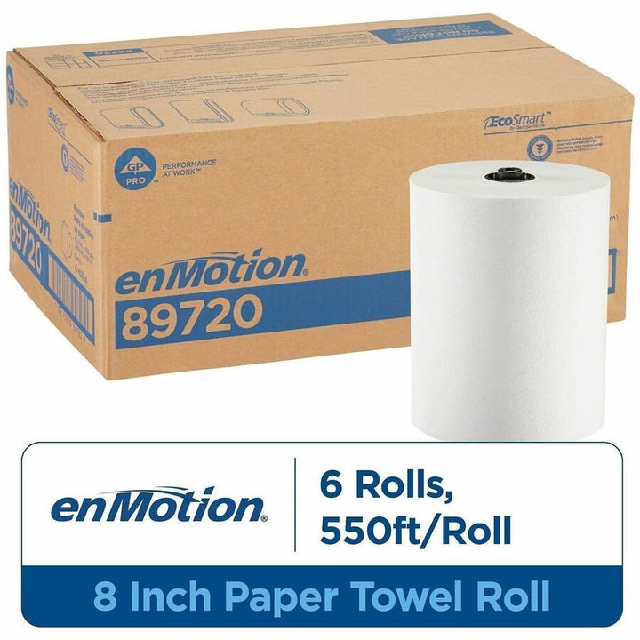 Image of enMotion 89720 Paper Towel Rolls, 8 1/4' x 550', White, Case Of 6 Rolls, 1 Ply, 1 3/4" Core, White, 6 Rolls Per CaseCase, 6 / Carton