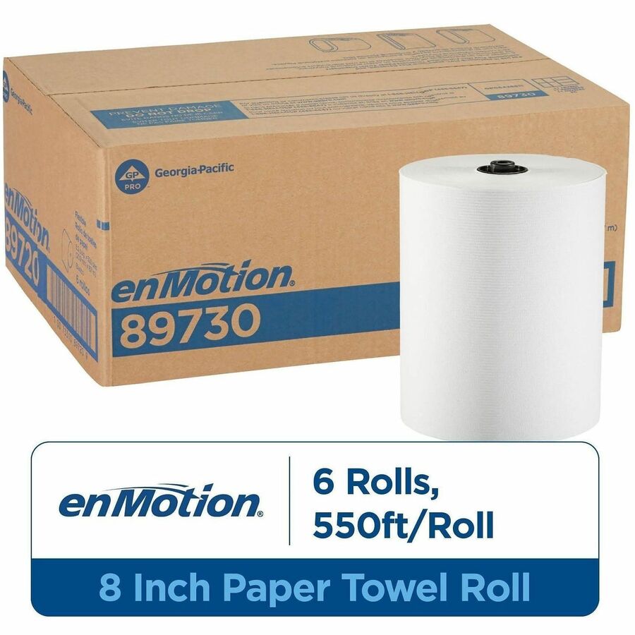 Image of enMotion 89730 1-Ply Paper Towel Rolls, EPA, 8-1/4' x 550', White, Case Of 6 Rolls, 1 Ply, 1 3/4" Core, White, 6 Rolls Per CaseCase, 6 / Carton