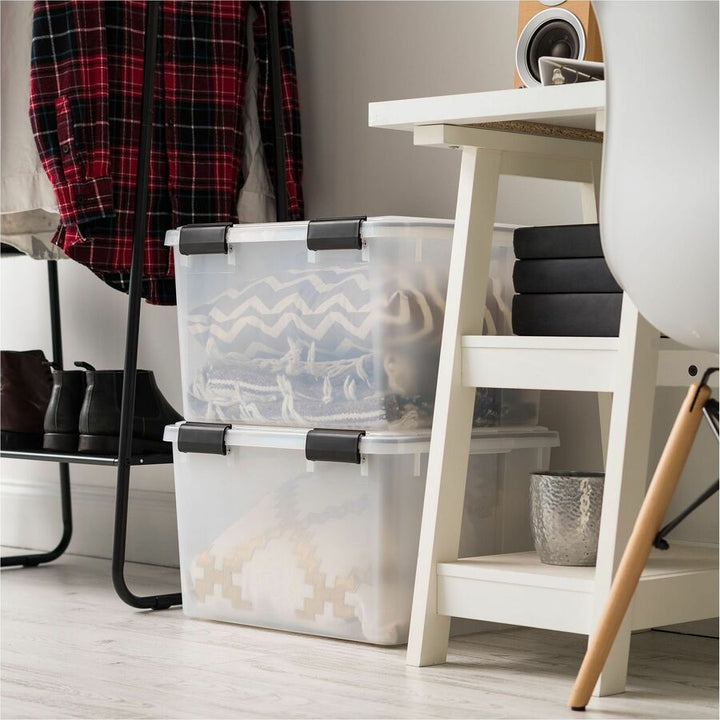 Image of IRIS 110450 Weathertight Storage Box, 46 Quarts, 11 4/5"H x 15 4/5"W x 19 7/10"D, Clear