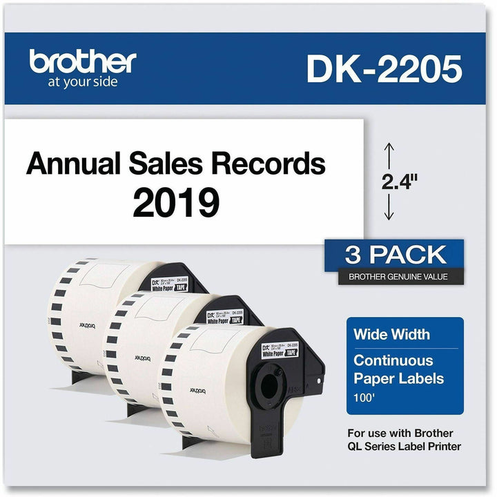 Image of Brother DK22053PK DK Multipurpose Label, 2 2/5" Width, Rectangle, Thermal, Black on White, Paper, 3 / Pack
