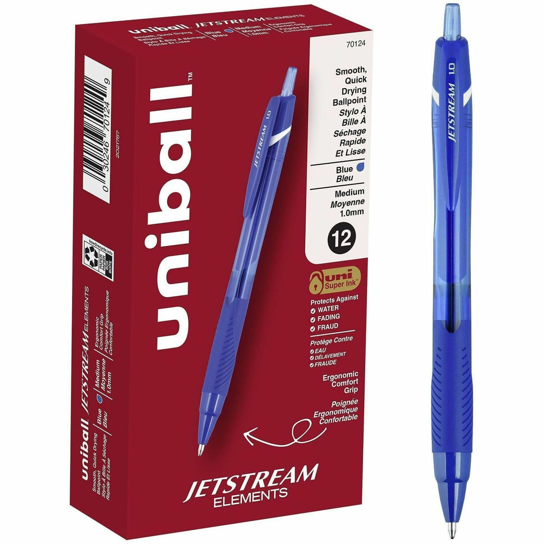 Image of uniball® Jetstream Elements Hybrid Gel Pen, Retractable, Medium 1 mm, Blue Ink, Translucent Blue/Blue Barrel, Dozen