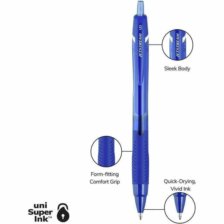 Image of uniball® Jetstream Elements Hybrid Gel Pen, Retractable, Medium 1 mm, Blue Ink, Translucent Blue/Blue Barrel, Dozen