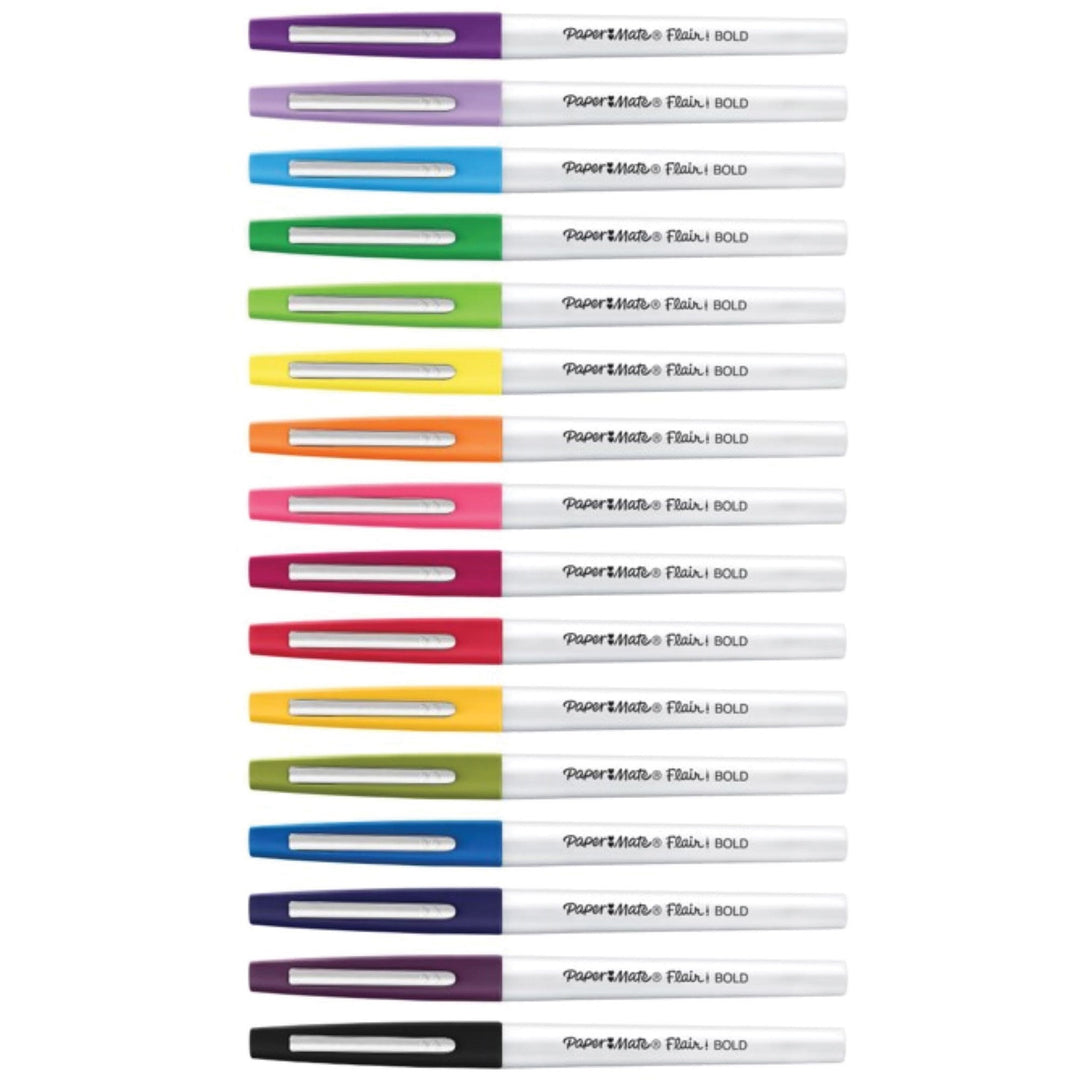 Image of Paper Mate® Flair Felt Tip Porous Point Pen, Stick, Bold 1.2 Mm, Assorted Ink Colors, White Pearl Barrel, 16/pack