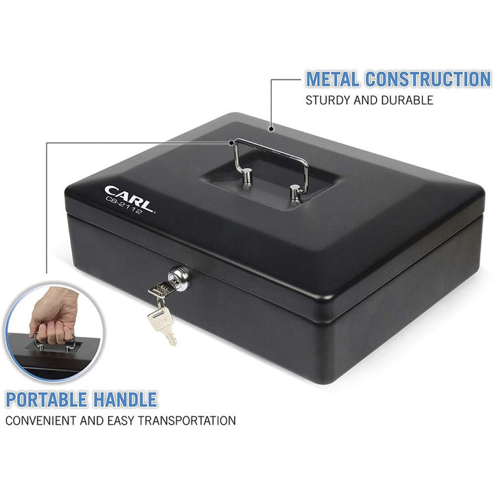 Image of Carl Mfg Security Box, 9"Wx12-1/2"Lx4"H, Black