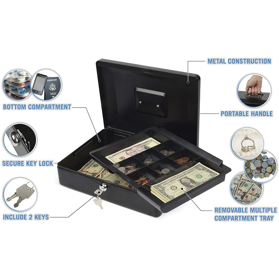 Image of Carl Mfg Security Box, 9"Wx12-1/2"Lx4"H, Black