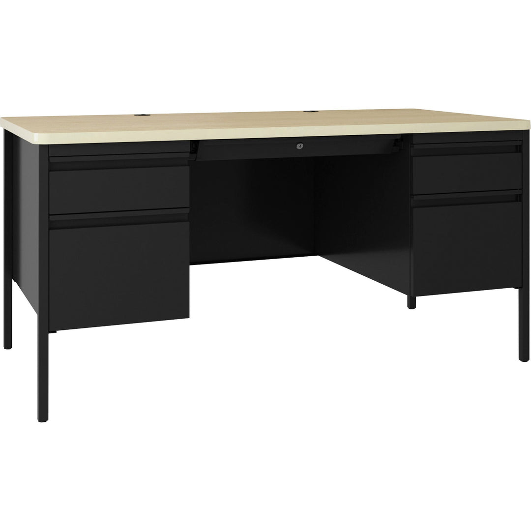 Image of Lorell Desk, Double-Pedestal, 60"x30"x29-1/2", Maple/Black