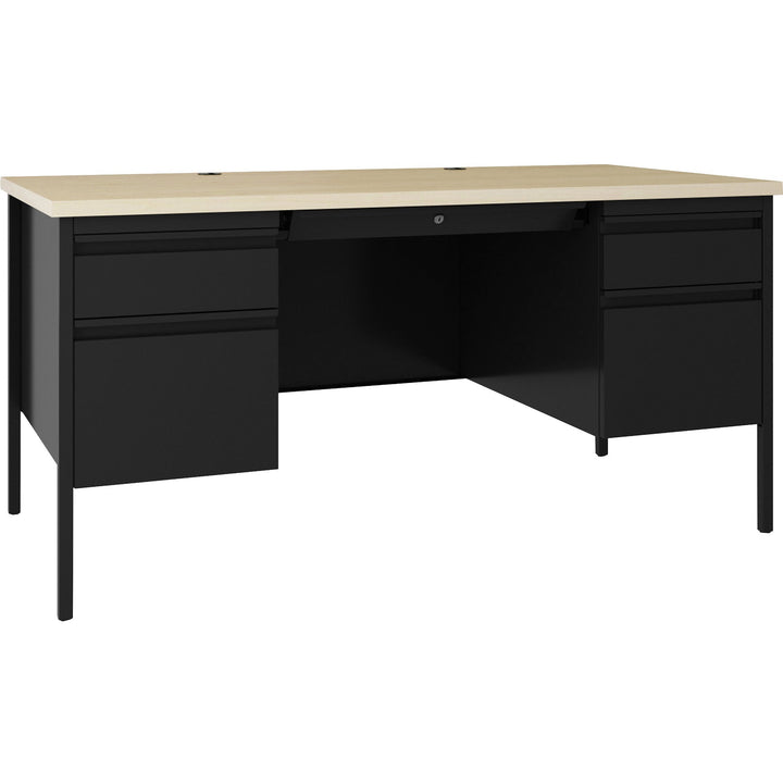 Image of Lorell Desk, Double-Pedestal, Steel, 60"x30"x29-1/2",Maple/Black