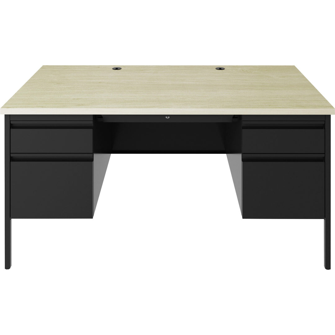 Image of Lorell Desk, Double-Pedestal, Steel, 60"x30"x29-1/2",Maple/Black