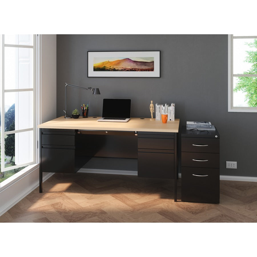Image of Lorell Desk, Double-Pedestal, Steel, 60"x30"x29-1/2",Maple/Black