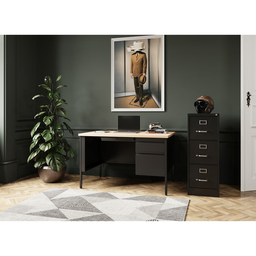 Image of Lorell Desk, Right-Pedestal, Steel, 48"x30"x29-1/2",Maple/Black