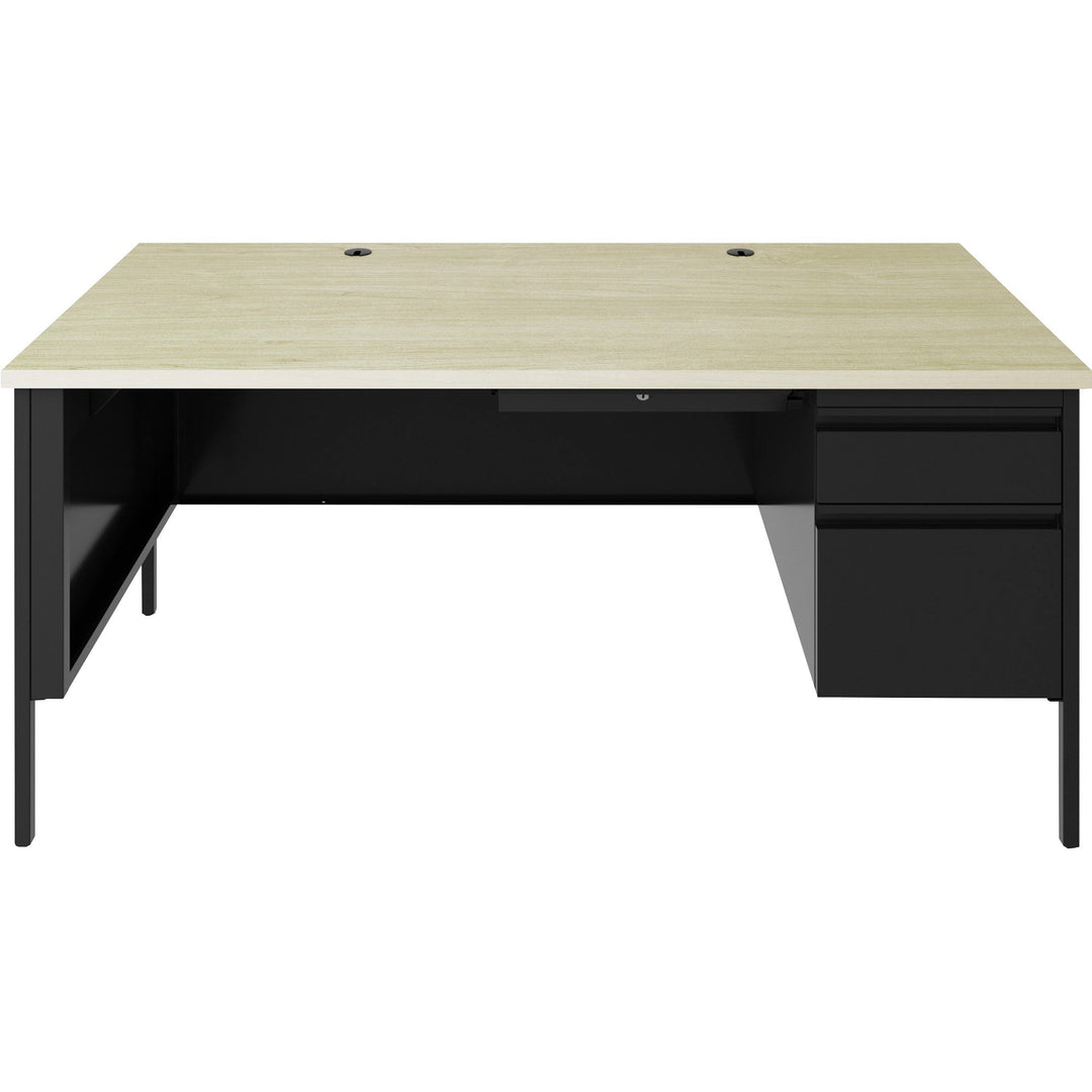 Image of Lorell Desk, Right-Pedestal, Steel, 66"x30"x29-1/2", Maple/Black