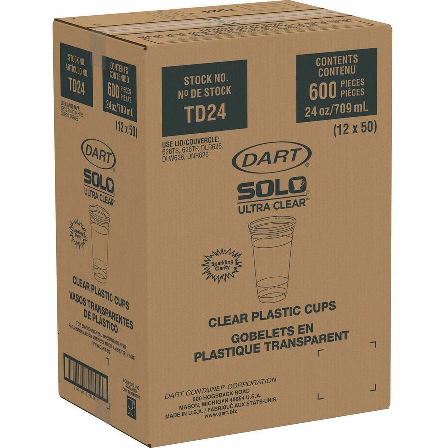 Image of SOLO® Cold Cups, PET, 24oz, 50/Bag, 12/CT, Clear