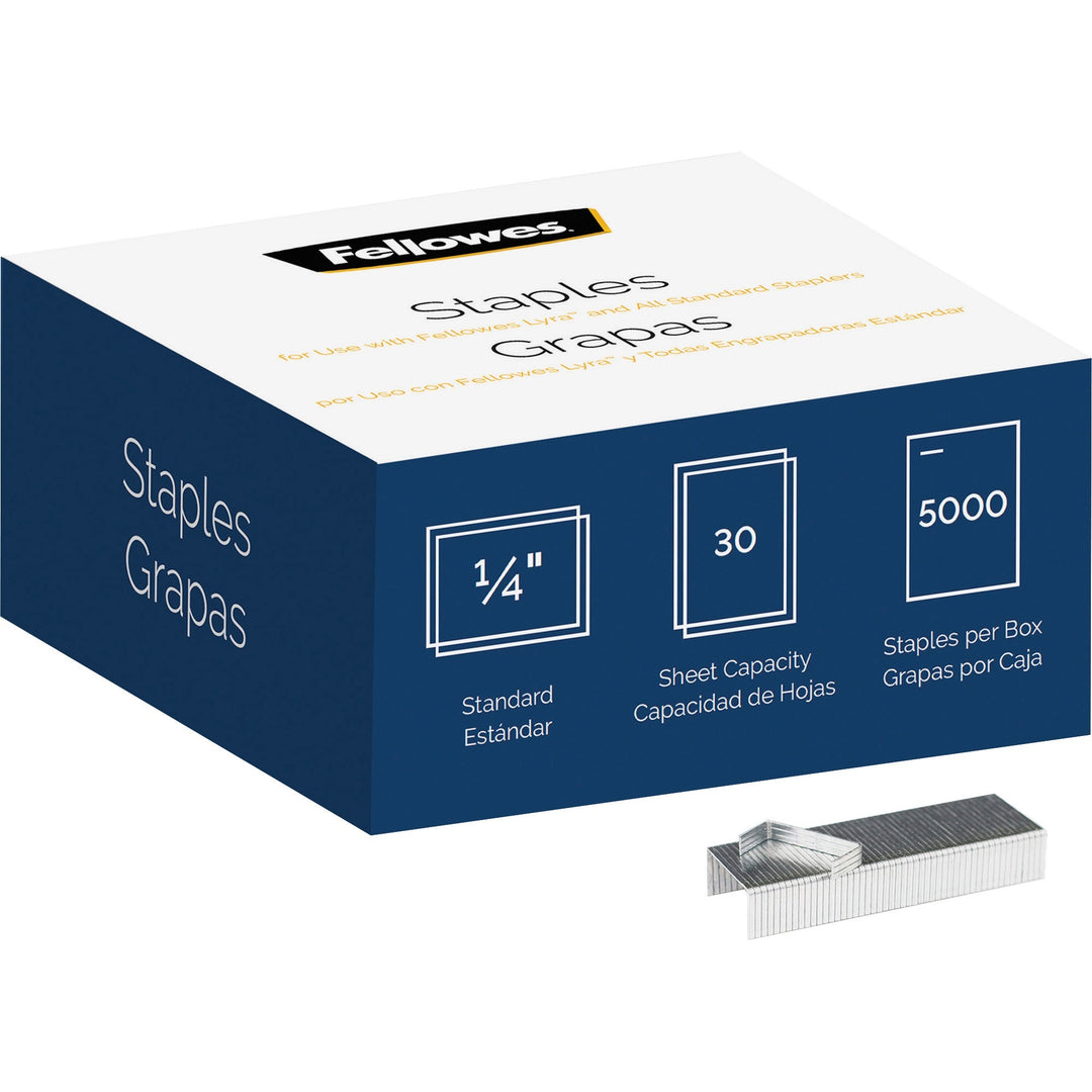 Image of Fellowes 5009501 5000pk Half-Strip Standard Staples, 1/4", for Paper, Easy to Use, Silver, Nickel, 5000 / Pack