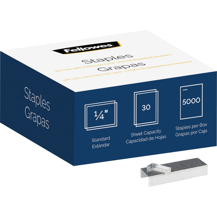 Image of Fellowes 5009501 5000pk Half-Strip Standard Staples, 1/4", for Paper, Easy to Use, Silver, Nickel, 5000 / Pack