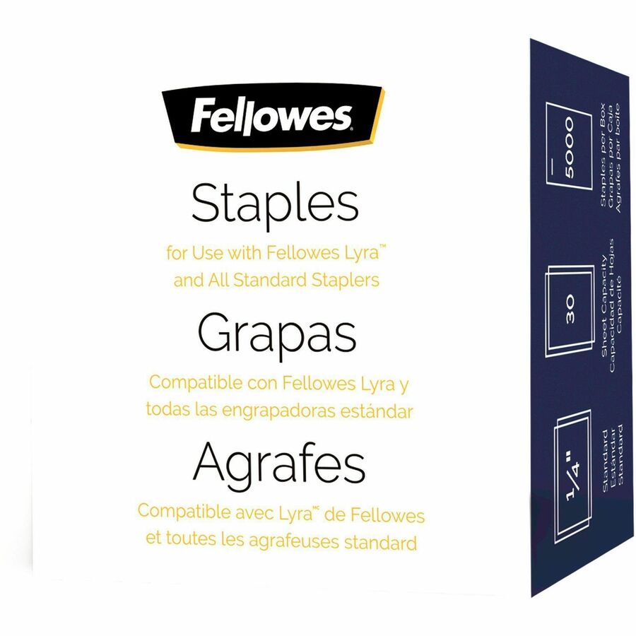 Image of Fellowes 5009501 5000pk Half-Strip Standard Staples, 1/4", for Paper, Easy to Use, Silver, Nickel, 5000 / Pack