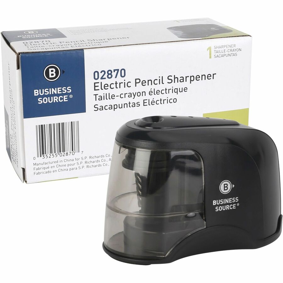 Image of Business Source 02870 2-way Electric Pencil Sharpener, AC Adapter Powered, Steel Alloy, ABS Plastic, 1 Each
