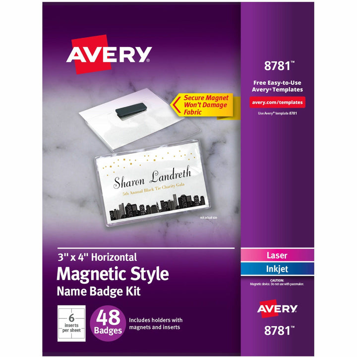 Image of Avery® Magnetic Style Name Badge Kit, Horizontal, 4" X 3", White, 48/pack