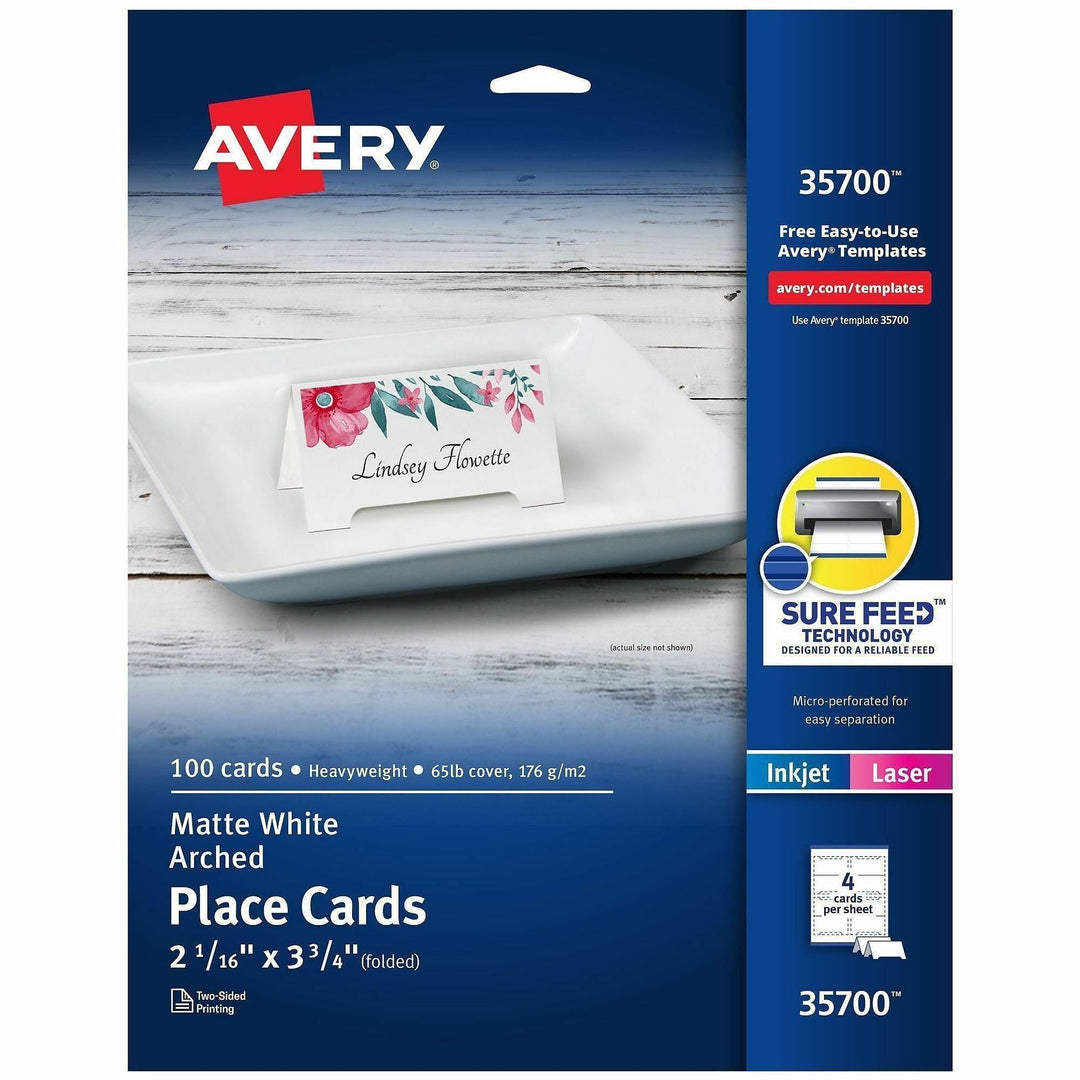 Image of Avery® Tent Cards, Arched, Laser/Inkjet, 2-1/16"x3-3/4", 100/PK, WE