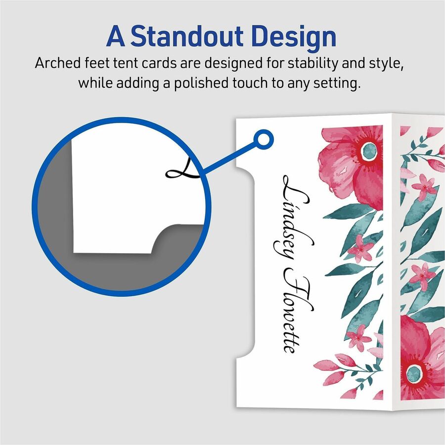 Image of Avery® Tent Cards, Arched, Laser/Inkjet, 2-1/16"x3-3/4", 100/PK, WE