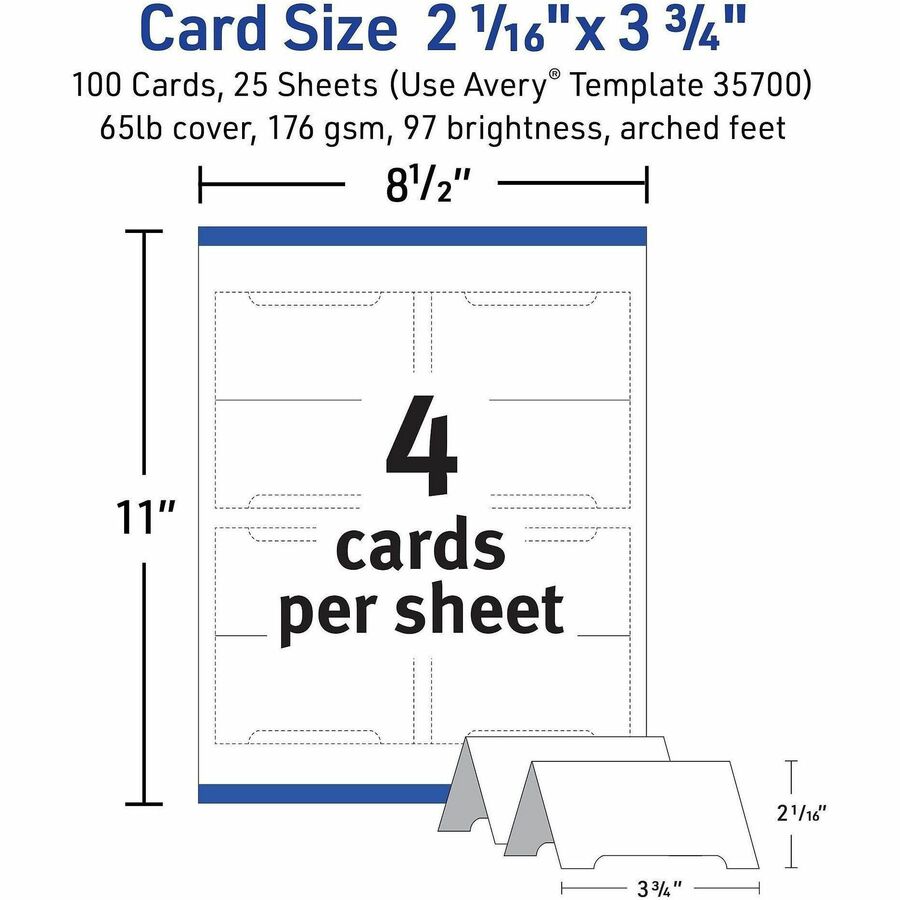 Image of Avery® Tent Cards, Arched, Laser/Inkjet, 2-1/16"x3-3/4", 100/PK, WE