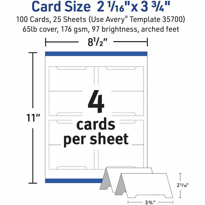 Image of Avery® Tent Cards, Arched, Laser/Inkjet, 2-1/16"x3-3/4", 100/PK, WE