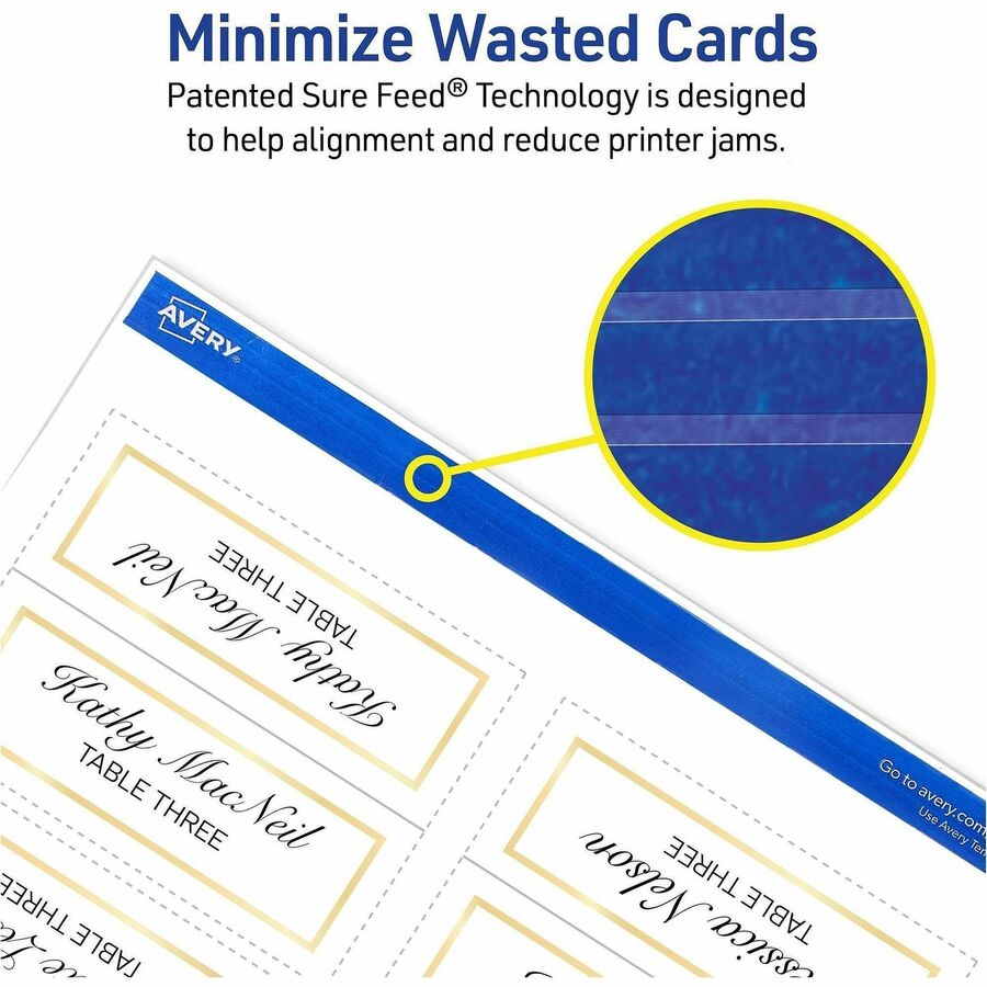 Image of Avery® Tent Cards, White/Gold, 3.75" x 1.44", 6 Cards/Sheet, 25 Sheets/Pack