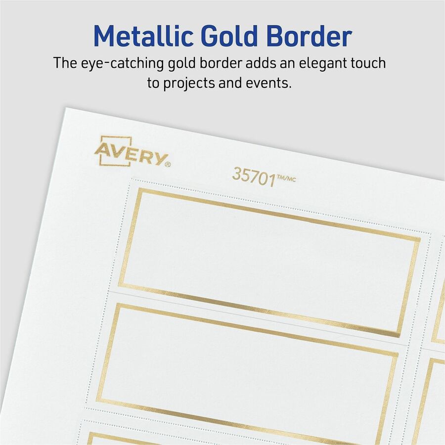 Image of Avery® Tent Cards, White/Gold, 3.75" x 1.44", 6 Cards/Sheet, 25 Sheets/Pack
